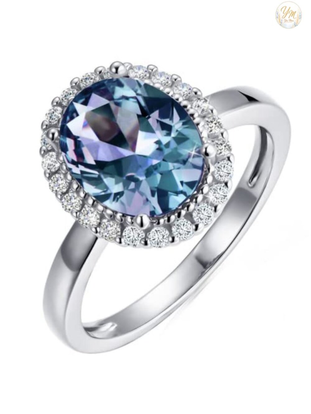 Lab Created Alexandrite Ring 925 Sterling Silver Halo Statement June Birthstone